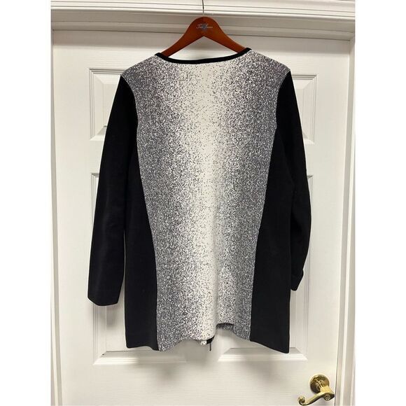 Chico’s Black & Gray Marked Knit Long Line Zio Up Cardigan Jacket sz 3 or XL - Picture 7 of 8